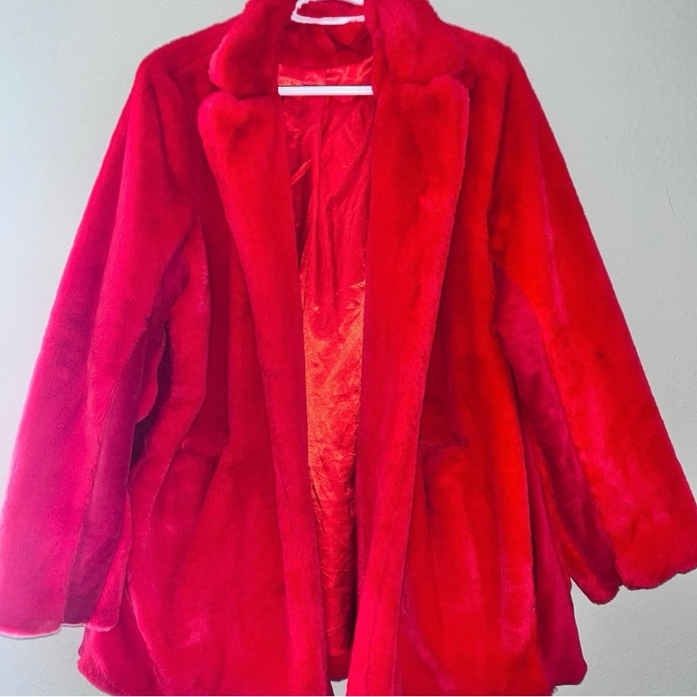 Red Faux fur jacket w/alterations